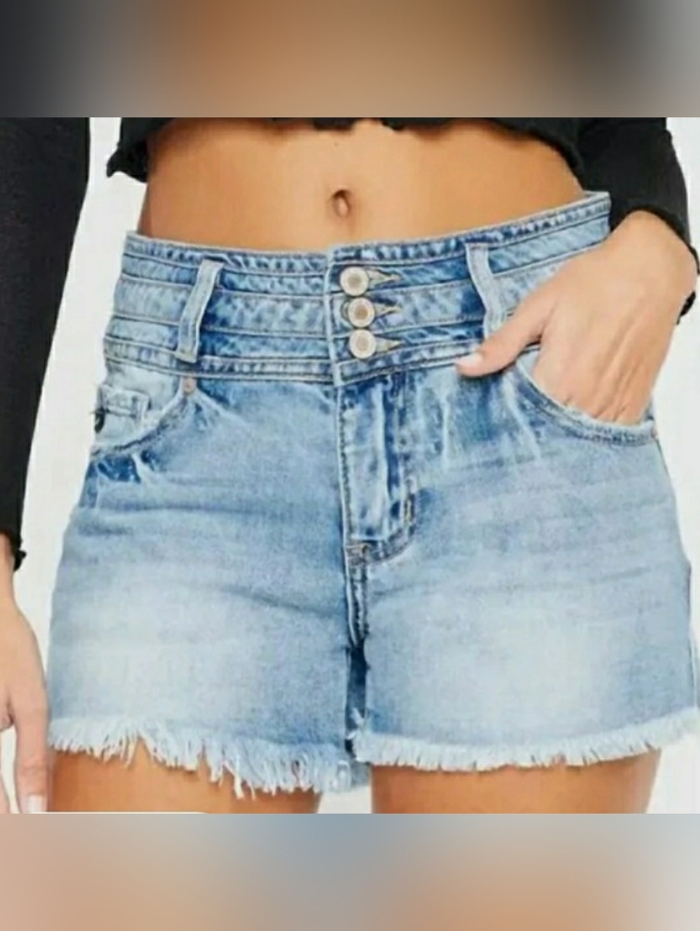 KANCAN HIGH RISE TRIPLE BUTTON DENIM SHORTS